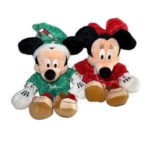 Disney Mickey & Minnie Mouse Christmas Green and Red Plush Fabric - NWT